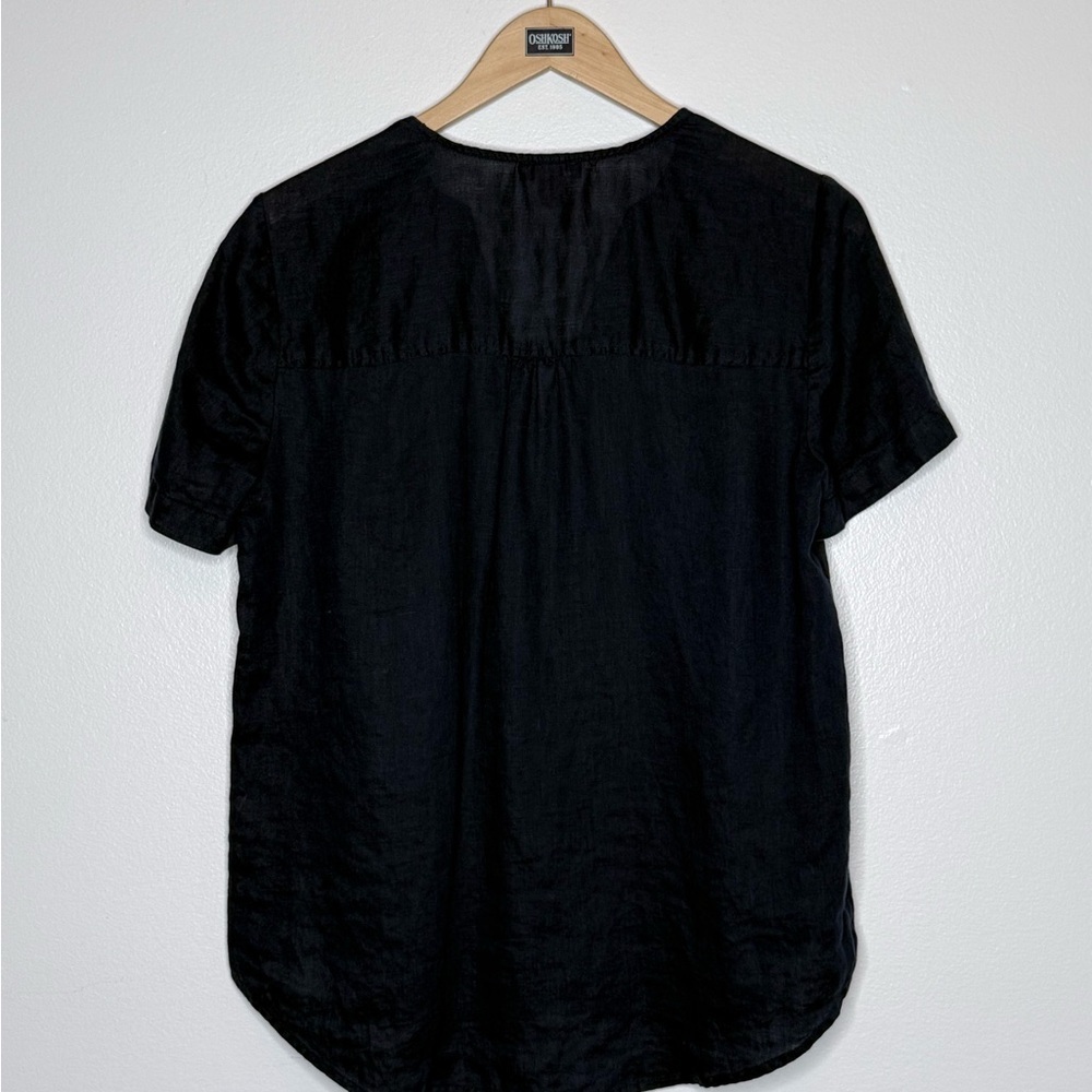 Vince Camuto Linen Navy Blue Pocket Short Sleeve V Neck Blouse - Picture 5 of 7